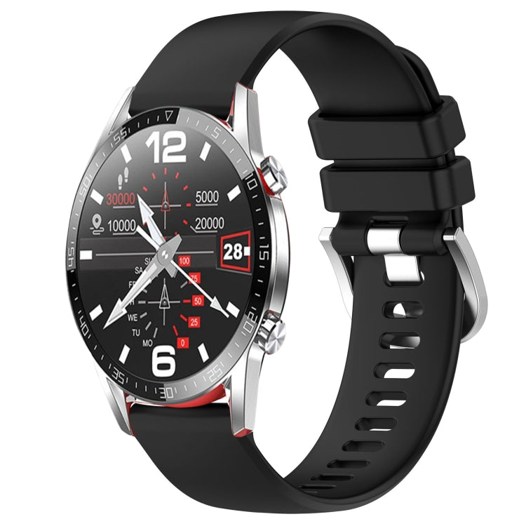 Silicone watch band with silver buckle, black