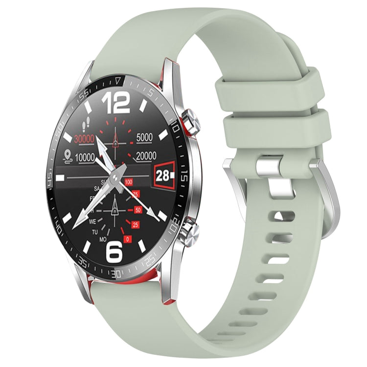 Light green silicone watch band with silver-tone buckle and adjustable strap holes