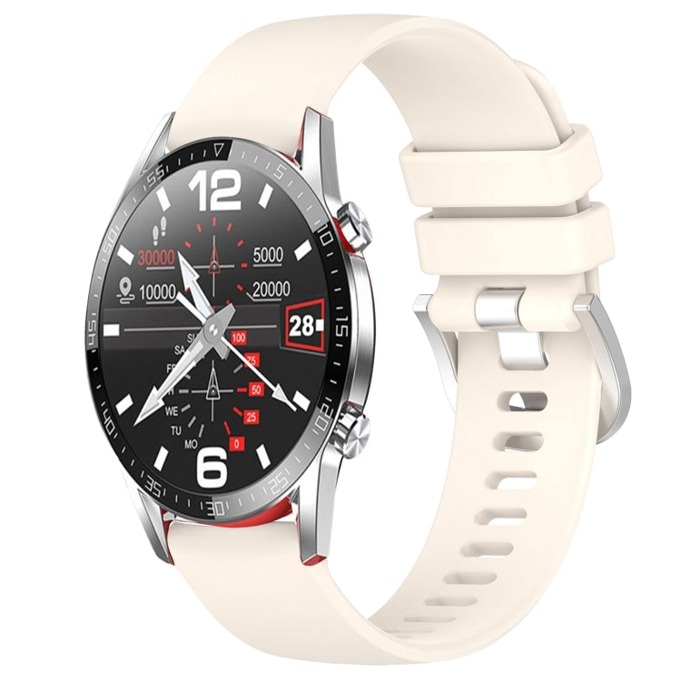 Glossy silicone watch band with buckle, white color, for 22mm watch models