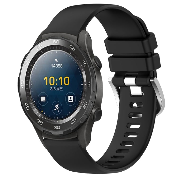 Glossy silicone watch band with buckle, black color, for 22mm watch models