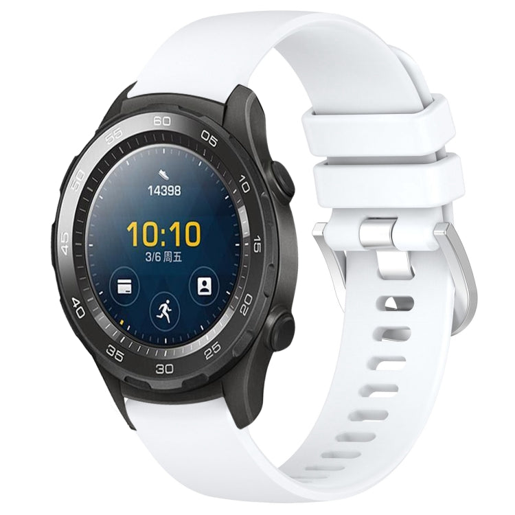 Glossy silicone watch band with buckle, white color, for 22mm watch models