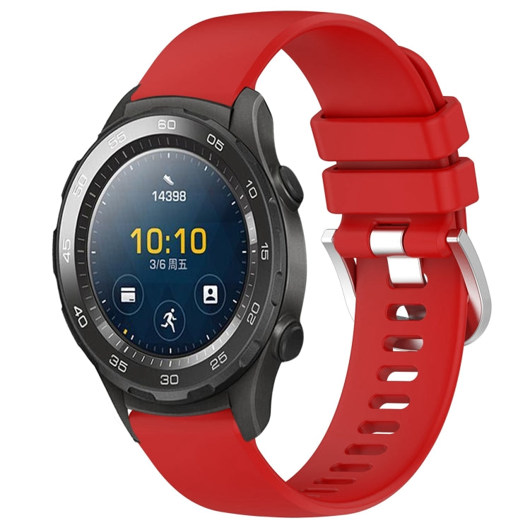 Glossy silicone watch band with buckle, red color, for 22mm watch models