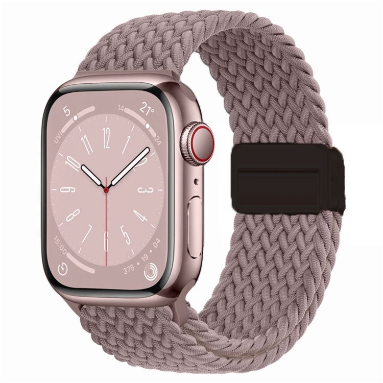 Nylon woven magnetic watch band with mauve braided strap and dark brown rectangular buckle