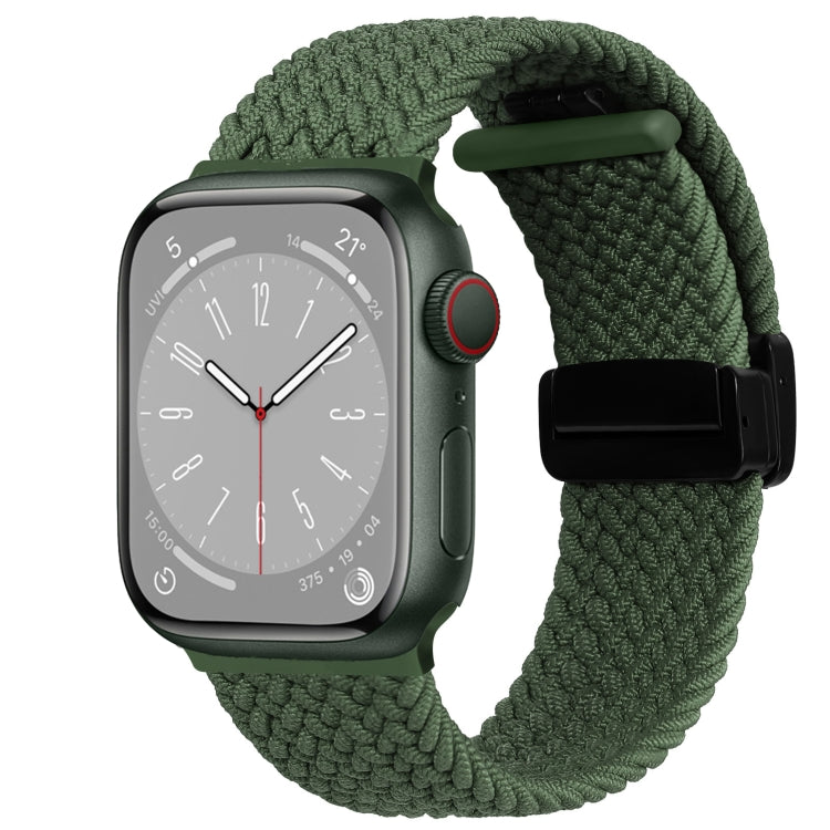 Nylon woven magnetic watch band with fold buckle, deep green braided strap