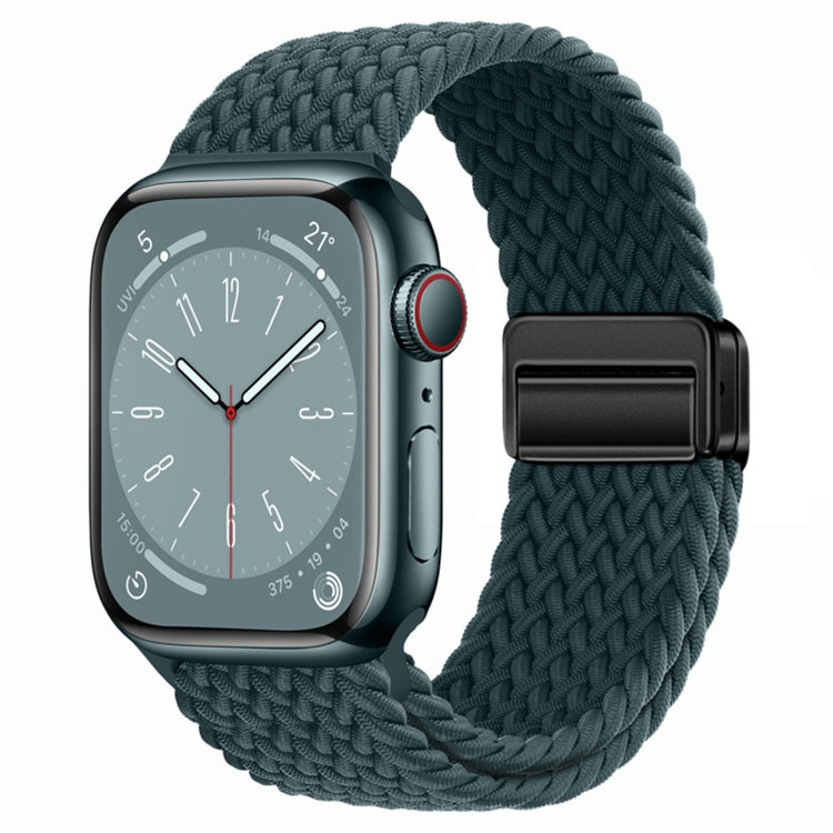 Teal woven nylon magnetic watch band with fold-over buckle clasp