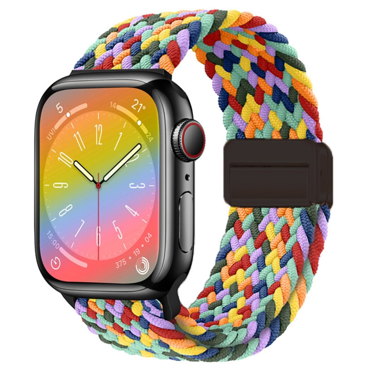 Rainbow woven nylon magnetic watch band with fold-over buckle clasp