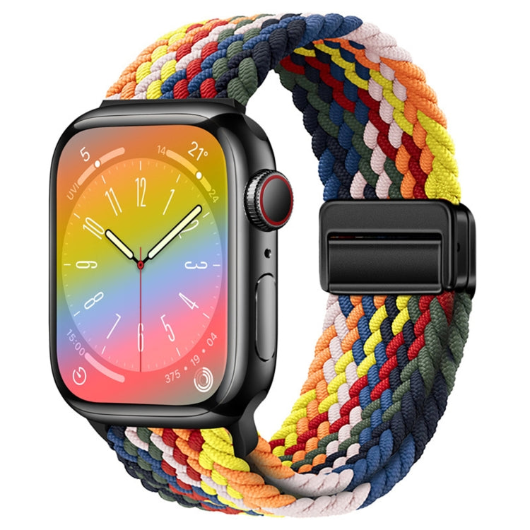 Nylon woven magnetic watch band with multicolor braided strap and black rectangular magnetic buckle