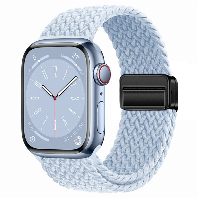 Pale blue woven nylon magnetic watch band with fold-over buckle clasp