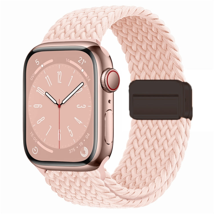 Nylon woven magnetic fold buckle watch band in blush pink with black clasp