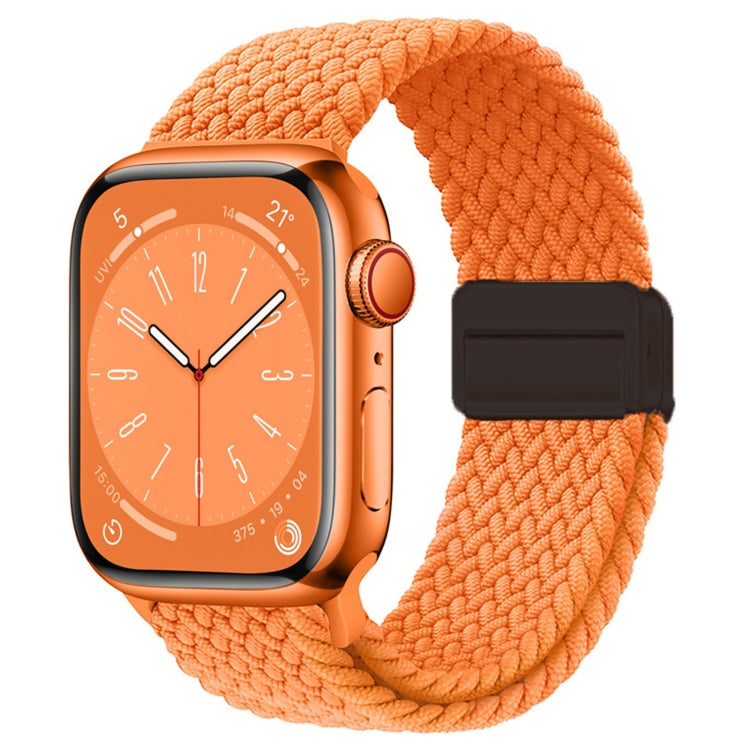 Nylon woven magnetic fold buckle watch band in orange with black clasp