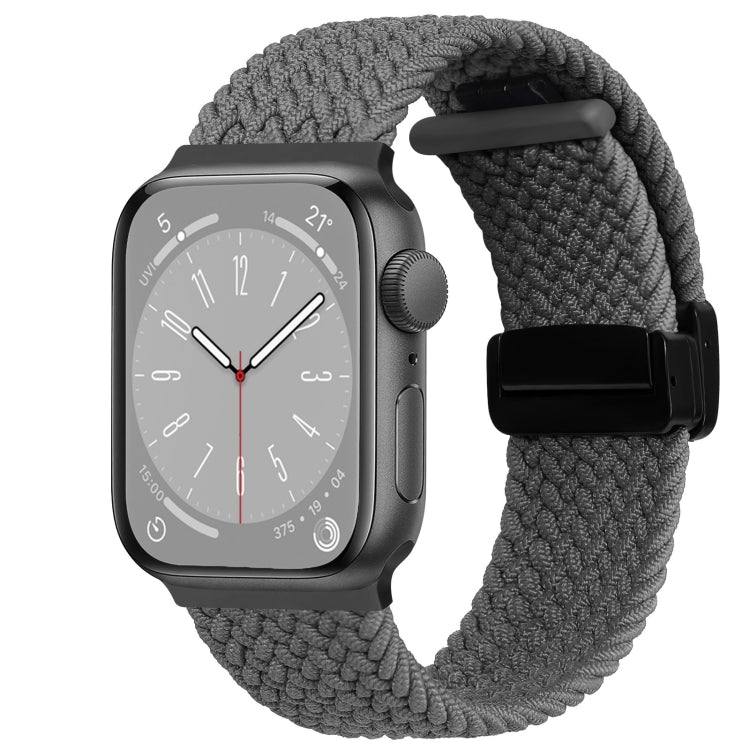 Nylon woven magnetic fold buckle watch band in charcoal gray with black clasp
