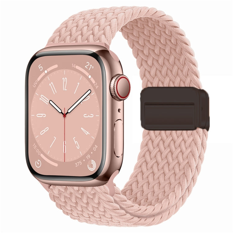Nylon woven magnetic fold buckle watch band in blush pink with brown clasp