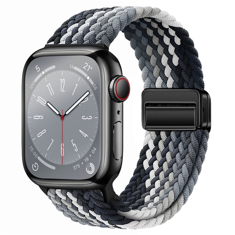 Nylon woven magnetic fold buckle watch band, gray and black two-tone braided strap