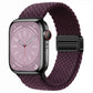 Purple woven nylon magnetic fold watch band with black buckle clasp for Apple Watch