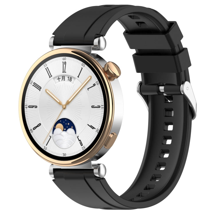 Black silicone watch band with silver buckle for Huawei Watch GT4