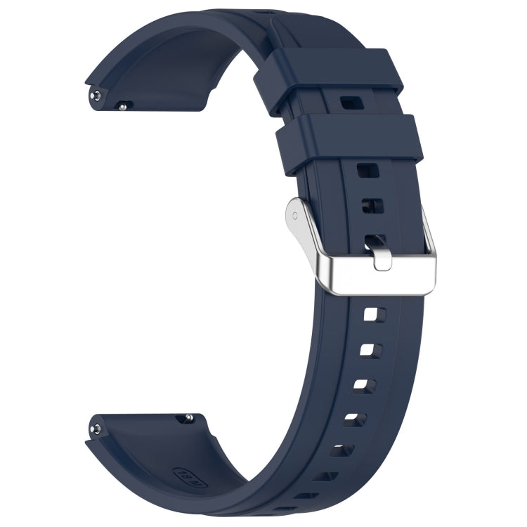 Navy silicone watch band with silver buckle and adjustment holes
