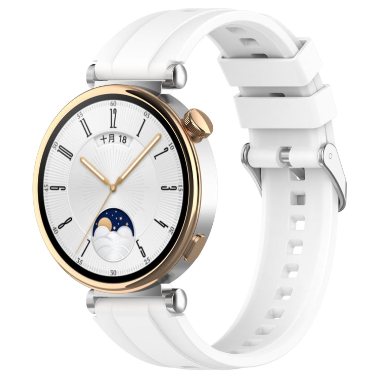 Silicone watch band with silver buckle, white.