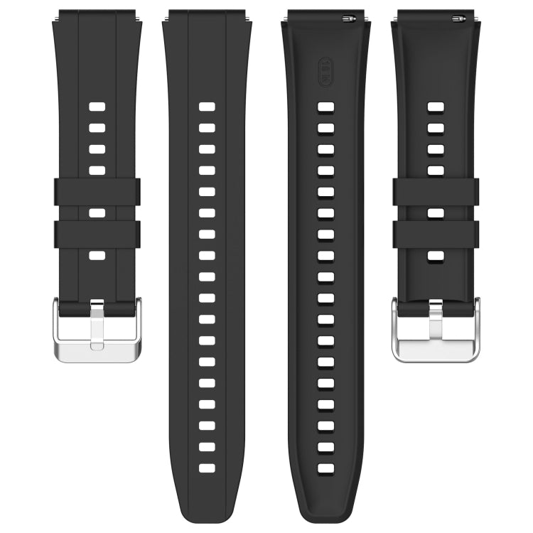 Black silicone watch band with metal buckle, multiple strap lengths