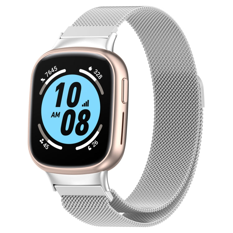 Silver Milan magnetic steel mesh watch band with magnetic clasp and fine mesh links