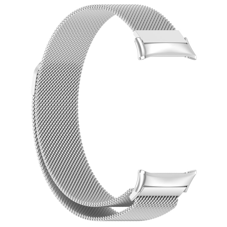 Silver Milan magnetic steel mesh watch band with rectangular magnetic clasp