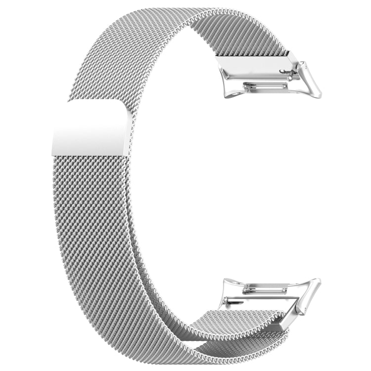 Silver Milan magnetic steel mesh watch band with adjustable magnetic clasp buckle