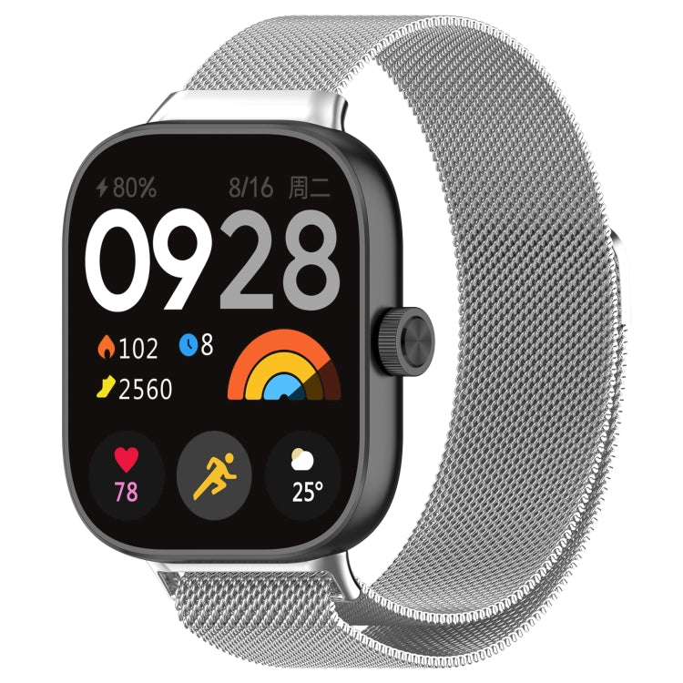 Magnetic steel mesh watch band in silver tone for Redmi Watch 4