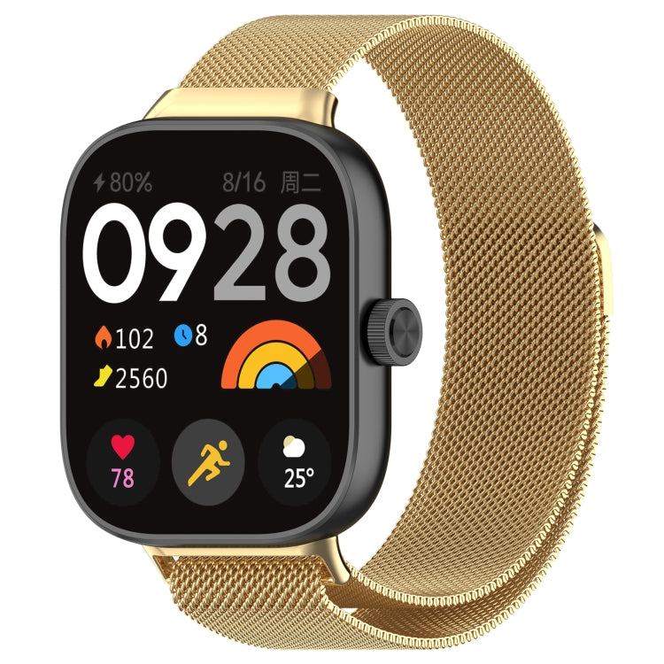 Gold magnetic steel mesh watch band for smartwatch, round links texture