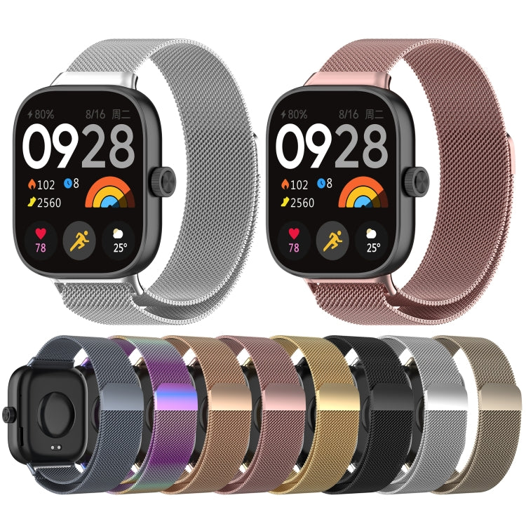 Set of magnetic steel mesh watch bands in silver, rose, gold, and black tones