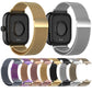 Magnetic steel mesh watch band in gold and silver, shown with smartwatch cases