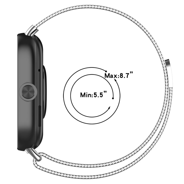 Magnetic steel mesh watch band length guide, fits Min 5.5 in to Max 8.7 in