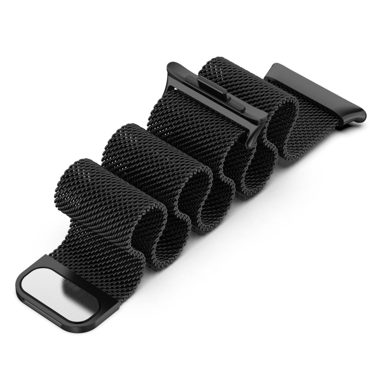 Black magnetic steel mesh watch band with adjustable clasp and pin