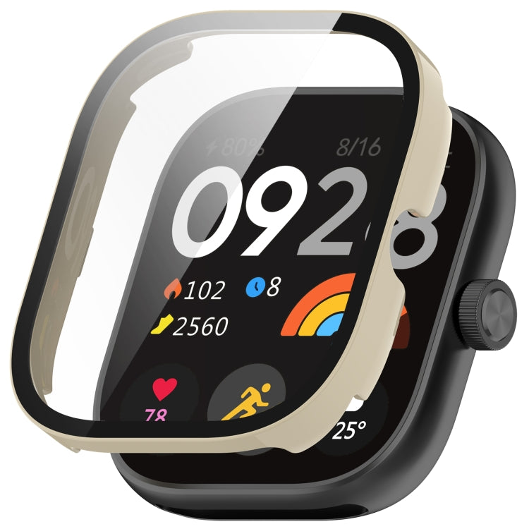 Smartwatch protective case with integrated tempered film, light beige frame and clear screen cover