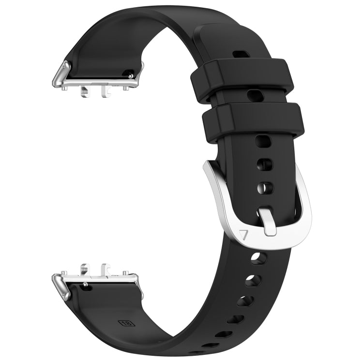 Black glossy silicone watch band with metal connectors and secure clasp end