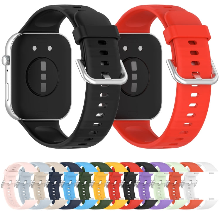 Black and red silicone sports watch bands with silver buckles, shown with color options.