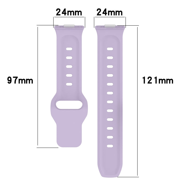 Lavender silicone sports watch band sections with 24 mm width and 97 mm and 121 mm lengths.