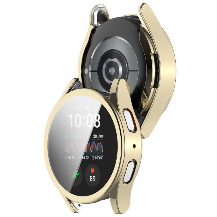Gold protective watch case shown fitted around a smartwatch