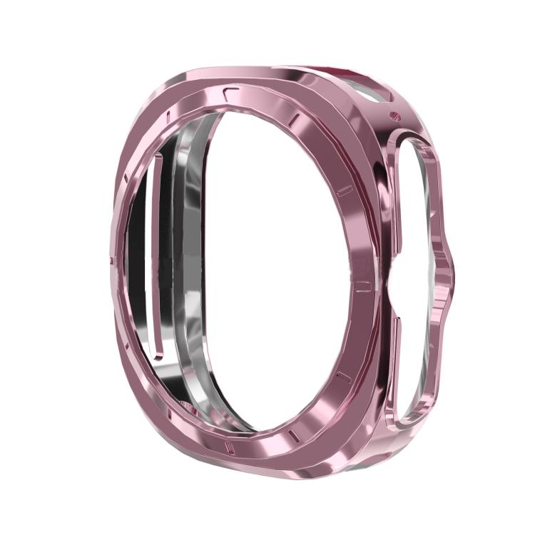 Pink electroplated watch protective case with side button cutouts