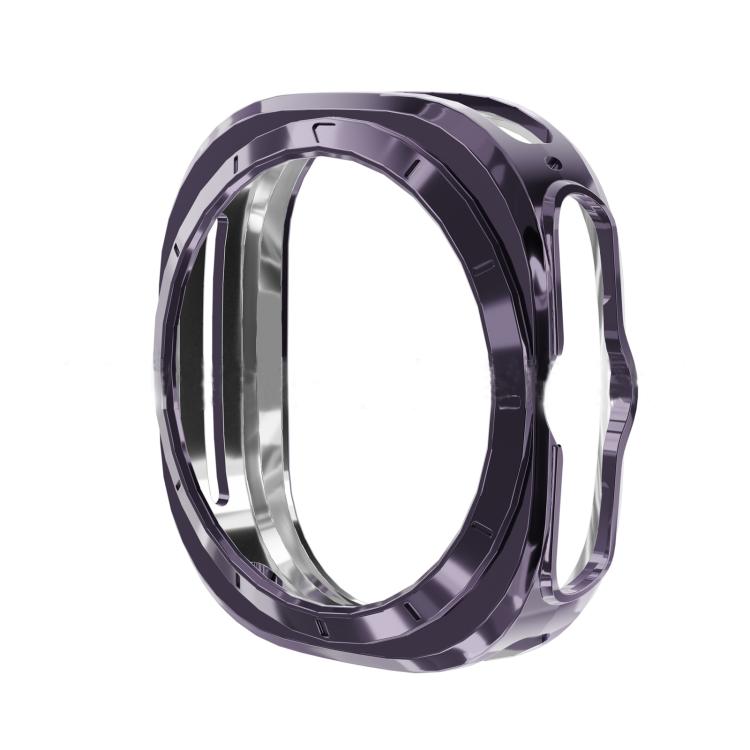 Gray electroplated watch protective case with side button cutouts