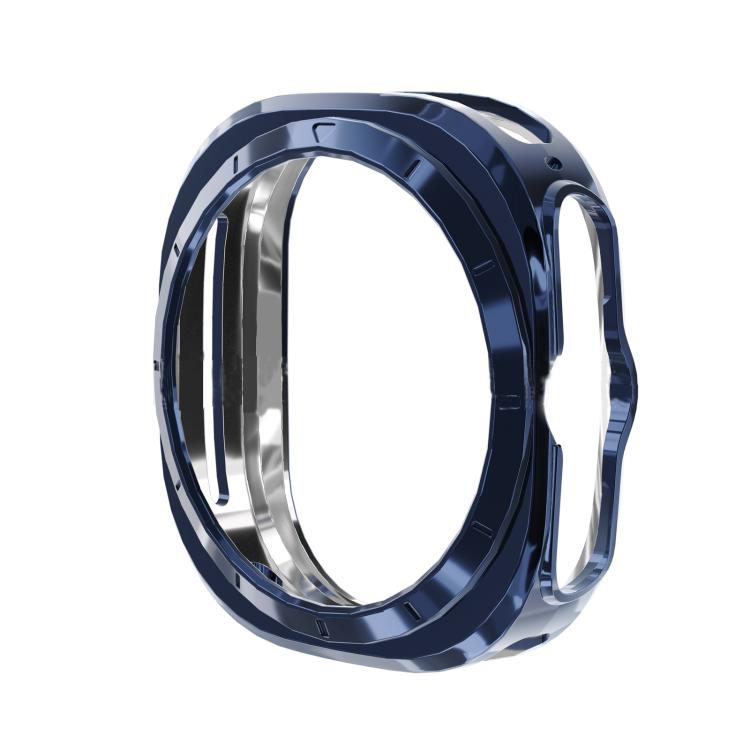 Blue electroplated watch protective case with side button cutouts