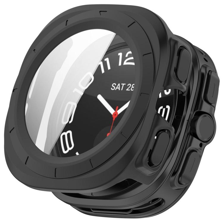 Black protective watch case with integrated screen protector and button covers