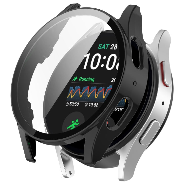 Black protective watch case with integrated screen protector