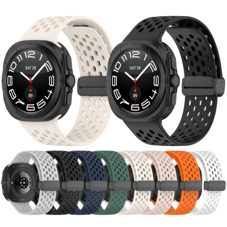 Perforated silicone watch bands in white, black, gray, blue, green, cream, and orange