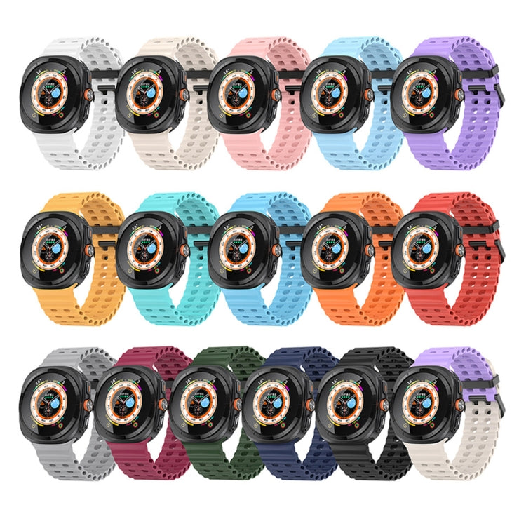 Silicone watch bands with two rows of holes shown in a range of colors.