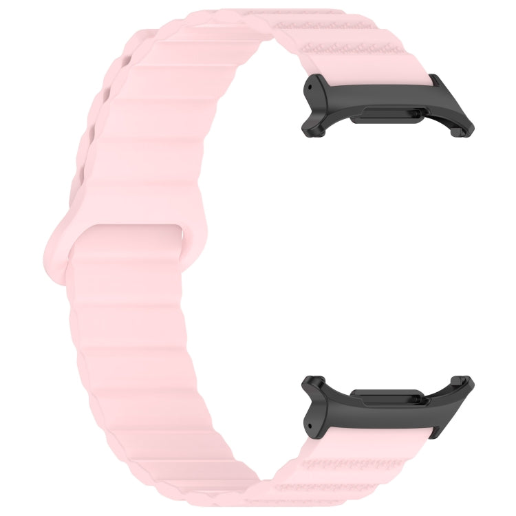 Pink ridged silicone watch band with magnetic closure, alternate view