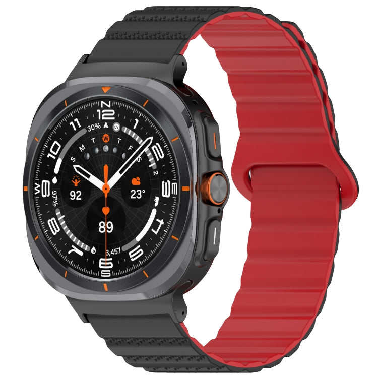 Galaxy Watch Ultra silicone band with a red ridged strap and black spotted ends