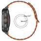 Orange and black silicone watch band shown with a wrist-fit range of 5.6 to 8.5 inches