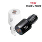 Black and white dual-port USB-C car chargers shown together