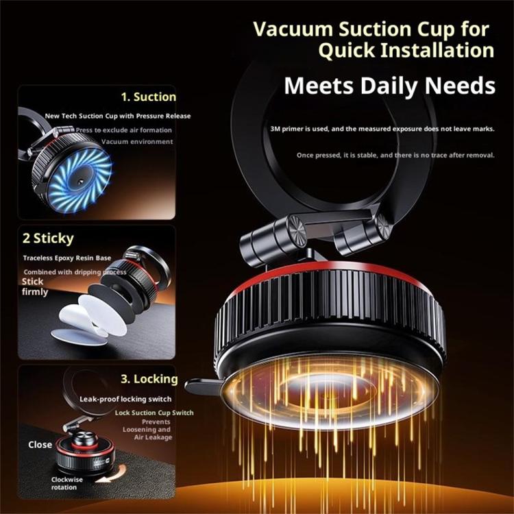 Black suction cup phone holder with locking switch and circular suction base