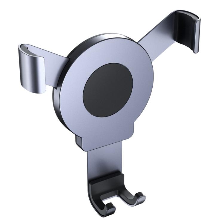 Aluminum magnetic clip phone stand with silver circular base and black cradle