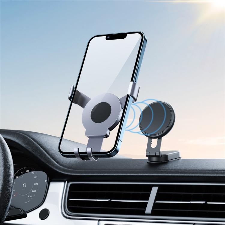 Dashboard magnetic phone holder with circular magnet and black adjustable cradle